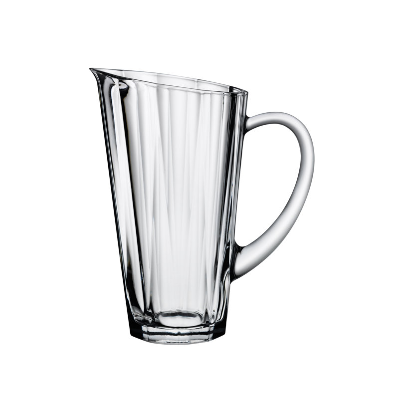 Clear Beveled Crystalline Glass Jug with Sculptural Handle