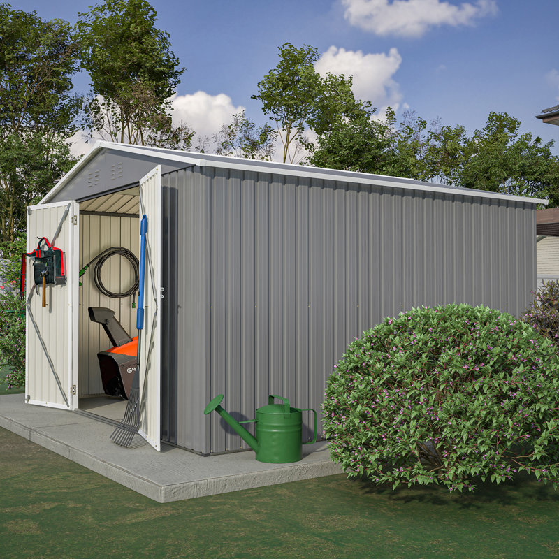 10 X 10 FT Outdoor Storage Shed, Large Metal Tool Sheds With Updated Frame Structure And Lockable Doors, Garden Shed For Backyard Garden Patio Lawn, Grey