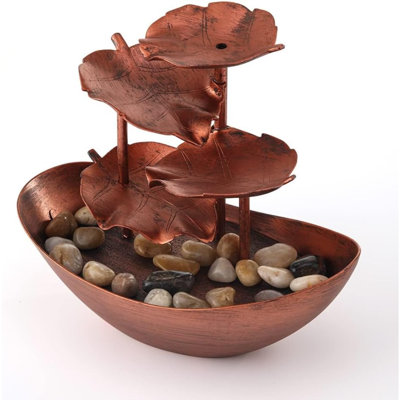 Creative Ingot Lotus Leaf Flowing Water Tabletop Fountain With LED Night Light, Automatic Pump USB Desk Fountain Home Office Decor(Bronze-Coloured)