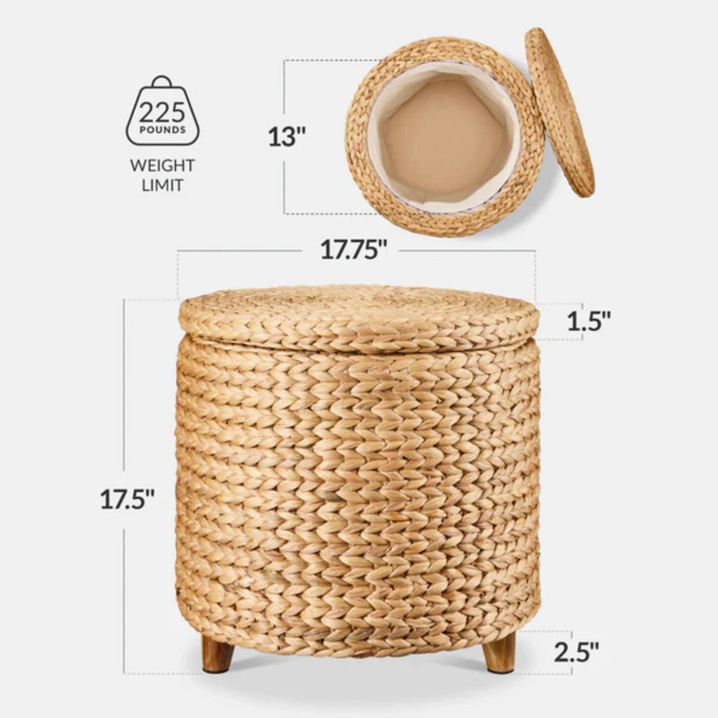 Round Storage Ottoman, Natural