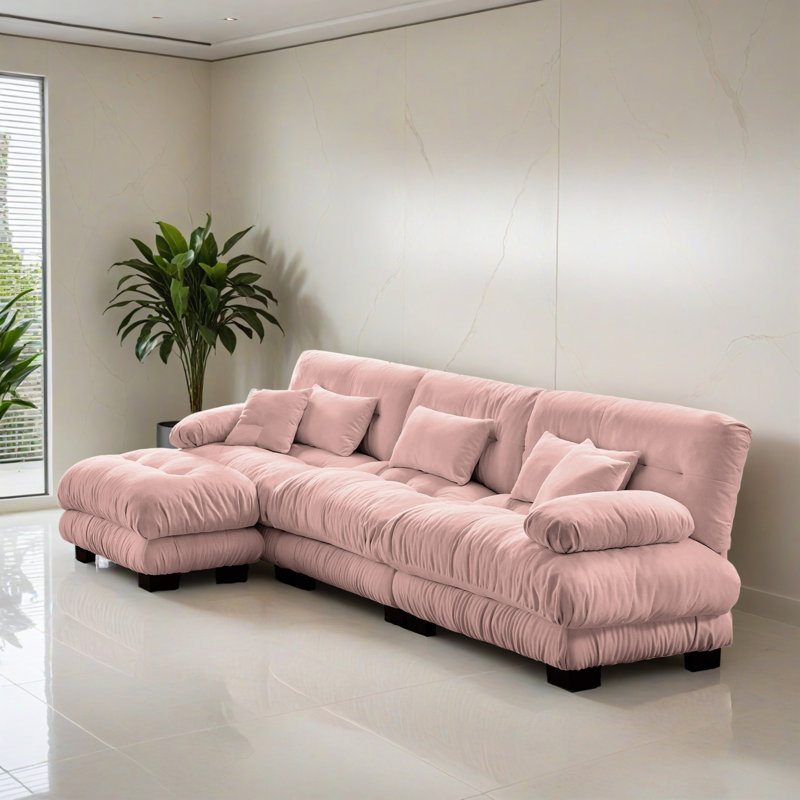 Canapé-lit modulaire 4 pièces pour salon, Chenille rose