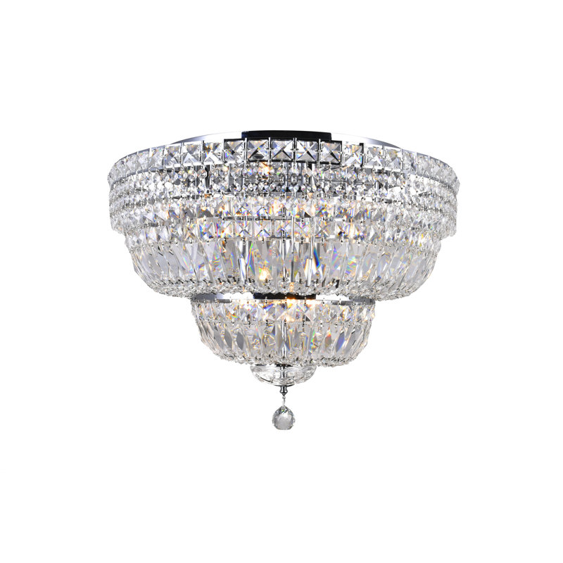 9 Light Flush Mount Ceiling Light – 24-Inch Wide Chrome Finish with Crystal Accents, Bright Ambient Lighting for Hallway, Kitchen, or Bedroom