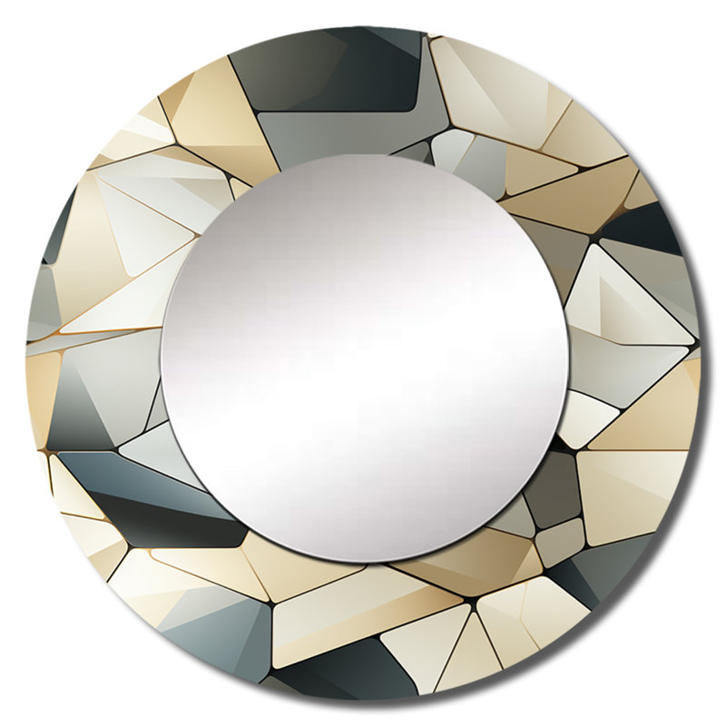 Industrial Blue Haze Tessellations Geometric - Geometric  Large Mirror, Modern Round Unique Wall Mirror Decor, Printed Metal Art