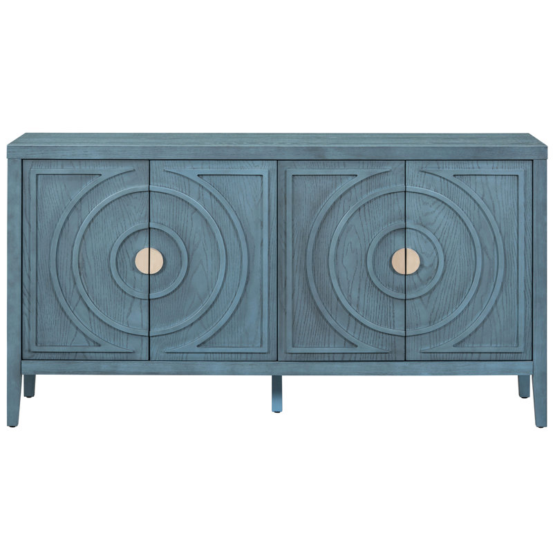 Buffet rétro à 4 portes en bleu antique - Armoire pour le hall d'entrée, le salon, les tablettes réglables, les appareils de cuisine et le style campagne