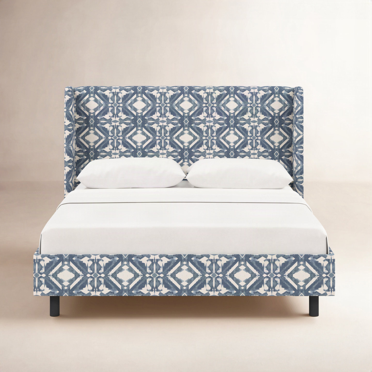 Lapa Wingback Bed, California King, Asha Blue Ikat