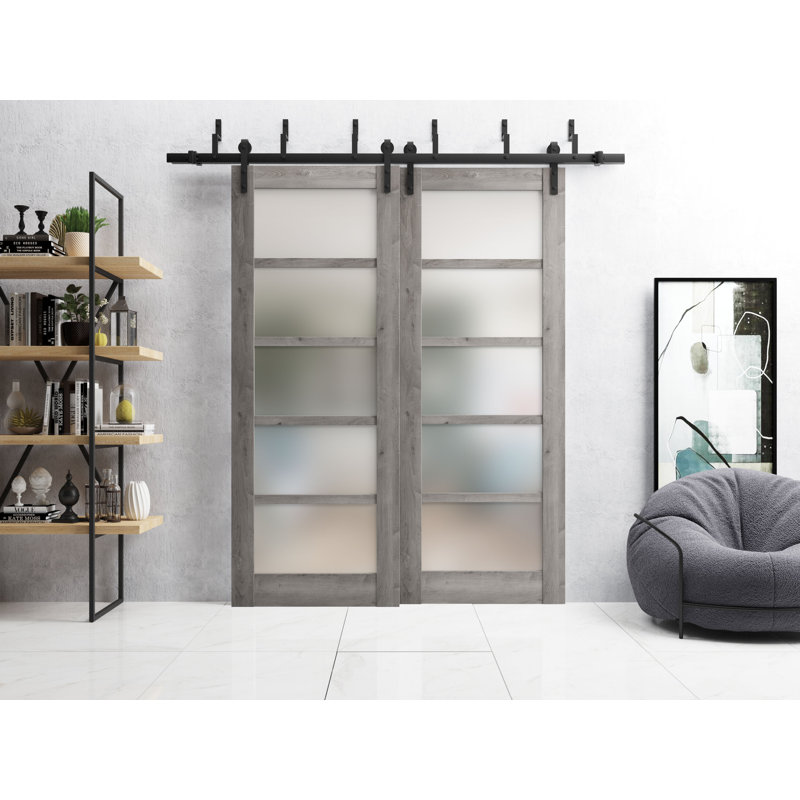 Panelled Wood Quadro Sliding Closet Doors, 72" x 96", Nebraska Grey