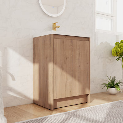 24'' Freestanding Bathroom Vanity With Resin Sink, Floor Standing Bathroom Vanity Set With 2 Doors, 1 Adjustable Shelf