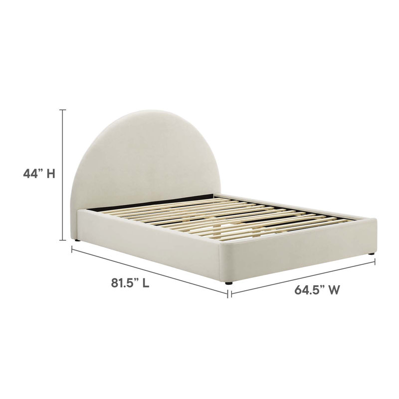 Alabaster Velvet Upholstered Full Platform Bed with Arched Headboard