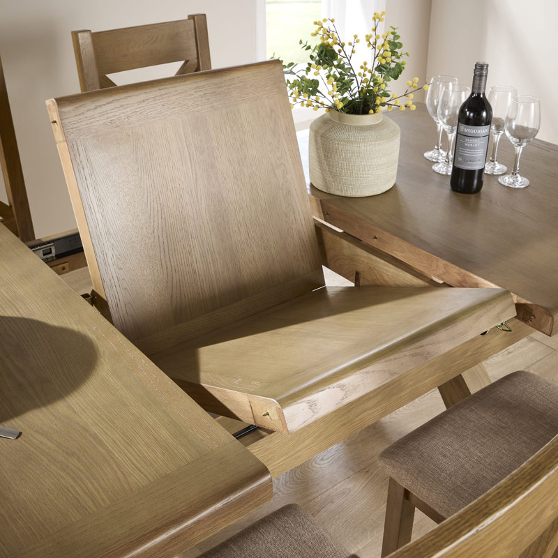 Ciro 1.5m-2m Extending Dining Table & Oak Set 4 Cross Back Chairs, Beige