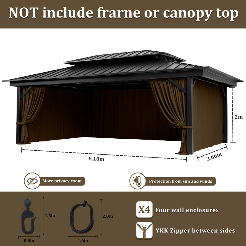 Rideaux à 4 panneaux latéraux pour pavillon de jardin, seulement rideaux, H 78,74 po x l 240 po x P 144 po, Chocolat