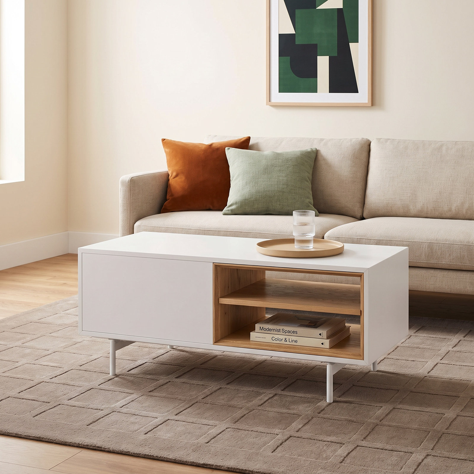 Ikram 47" Oak Coffee Table with Storage