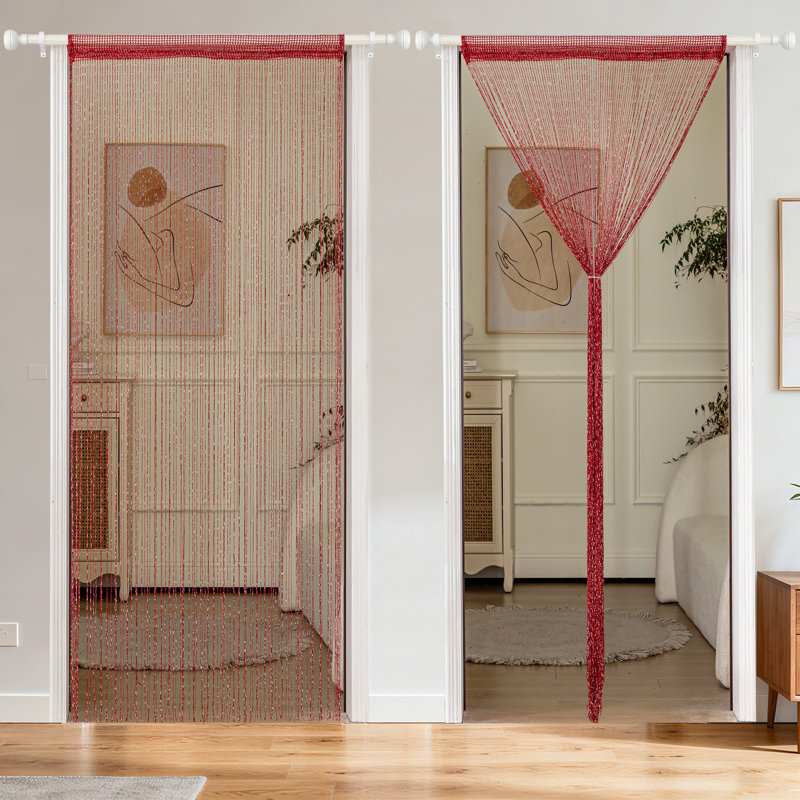 2pcs 39 X 78 Inch Door String Curtain Wall Panel Fringe Window Decorative String Curtain, Burgundy