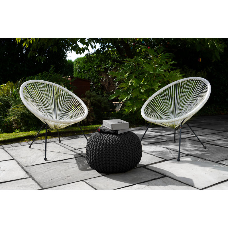 Cattaraugus Upholstered Outdoor Ottoman, Black