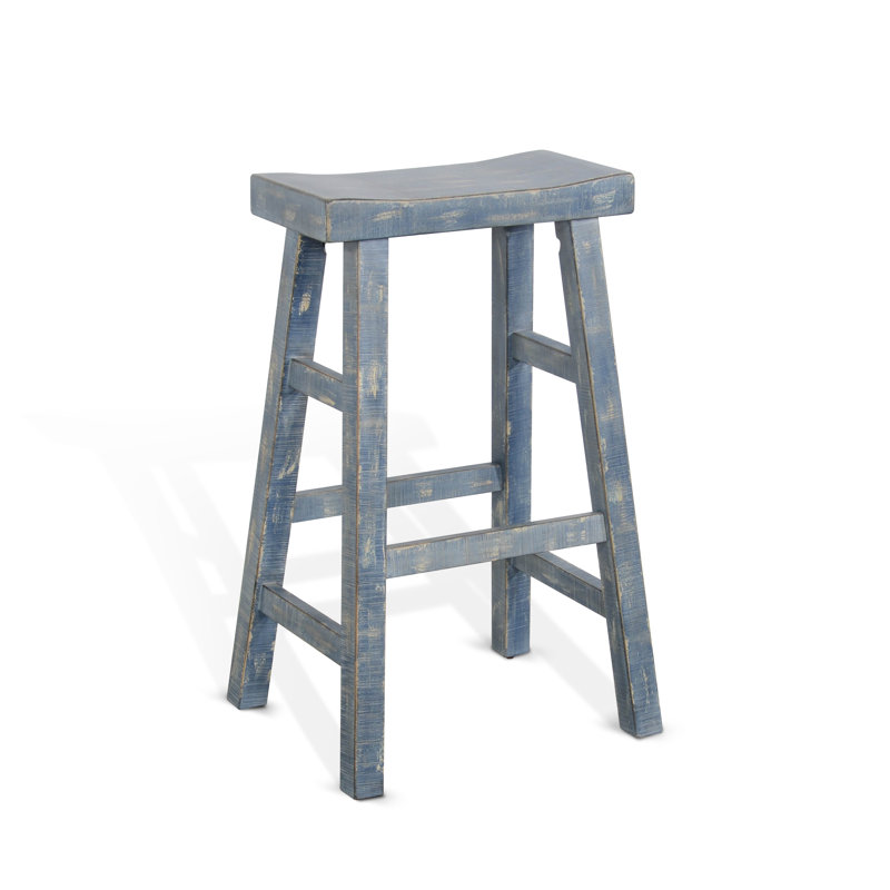 Anneliesa Solid Wood Counter Stool, Counter Stool (24" Seat Height), Blue