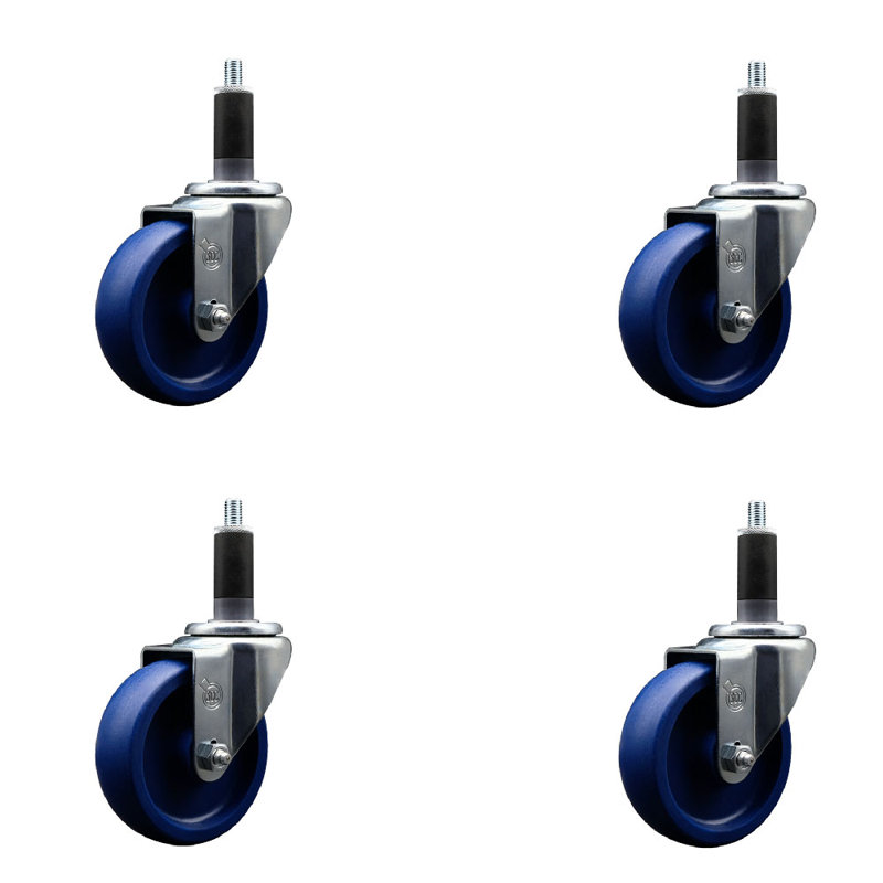Solid Poly Wheel Swivel 1-1/8 Inch Expanding Stem Caster Set SCC