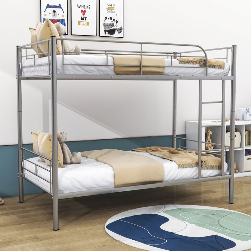 Byrone Kids Twin Over Twin Bunk Bed, Silver