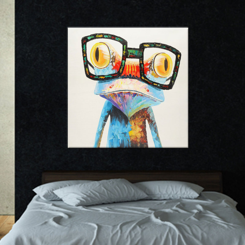 Décoration murale moderne en verre - œuvre d'art imprimée sur toile par Rainbow Frog, 1P GoldFramedCanves