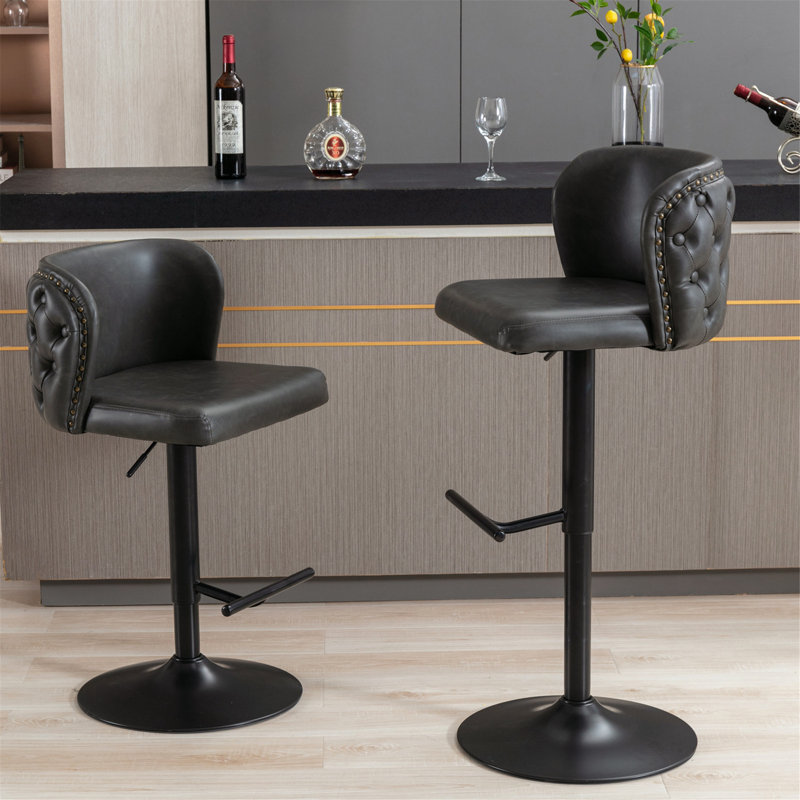 [Paquet de 2] Tabourets de bar pivotants modernes gris foncé avec revêtement en polyuréthane capitonné et hauteur réglable (25 à 33 po) - Tabourets de comptoir pour îlot de cuisine avec repose-pieds