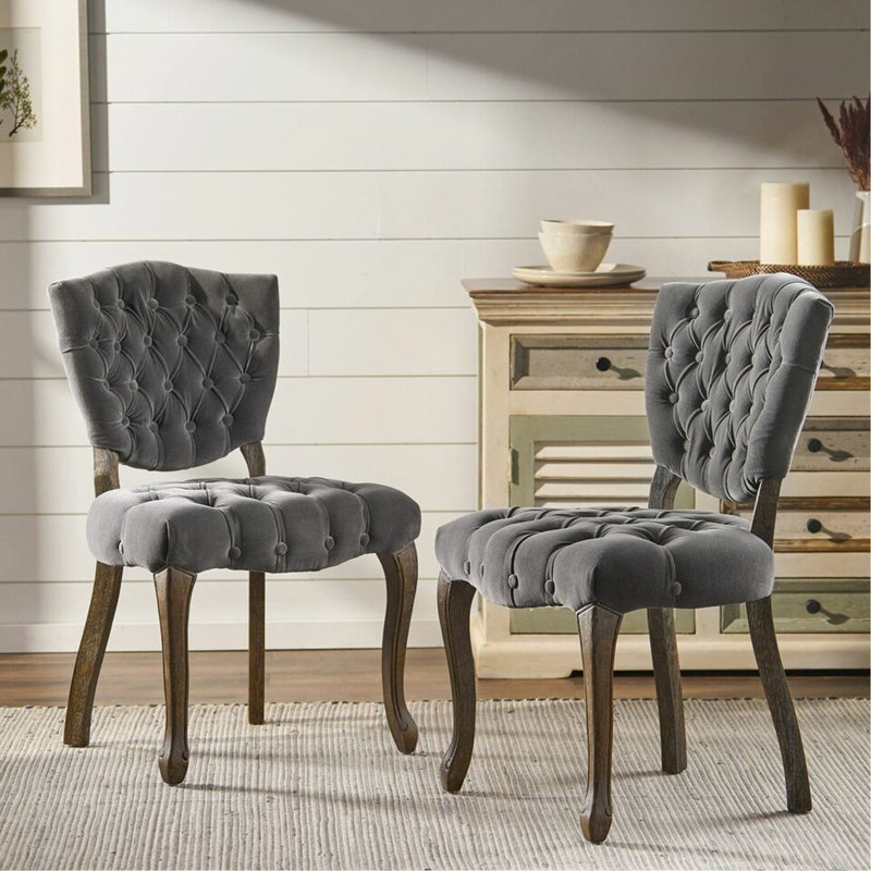 Chaise moderne capitonnée KD (ensemble de 2), Gris anthracite, Brun