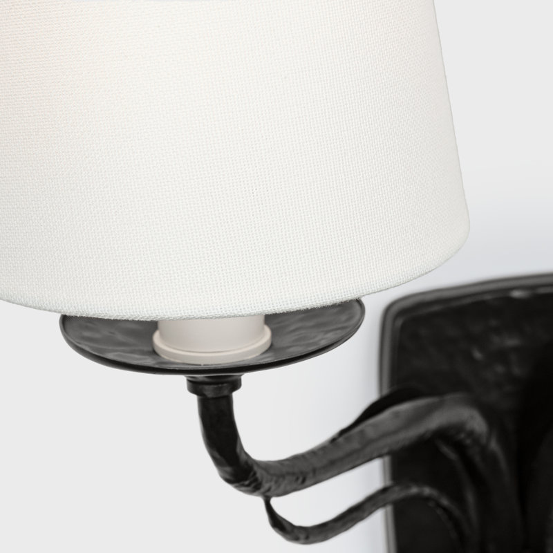 Amalfi 15" Double Sconce in Waxed Black with Linen Shades