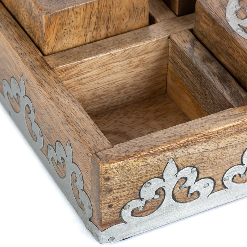 Rustic Mango Wood and Metal Tic Tac Toe Game