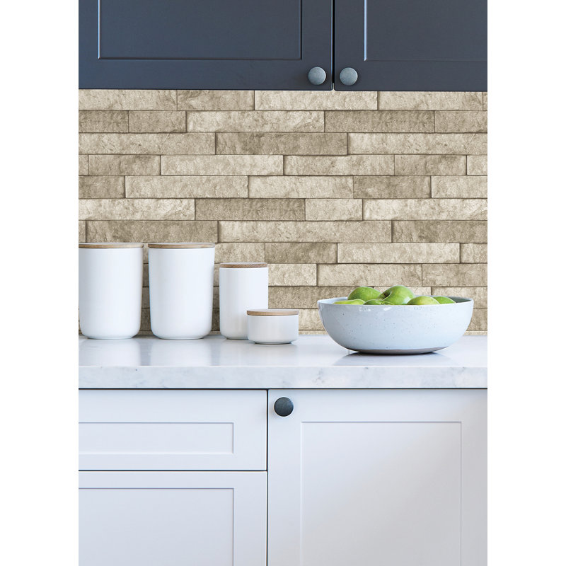Stone Slate Peel and Stick Rolled Backsplash, Beige