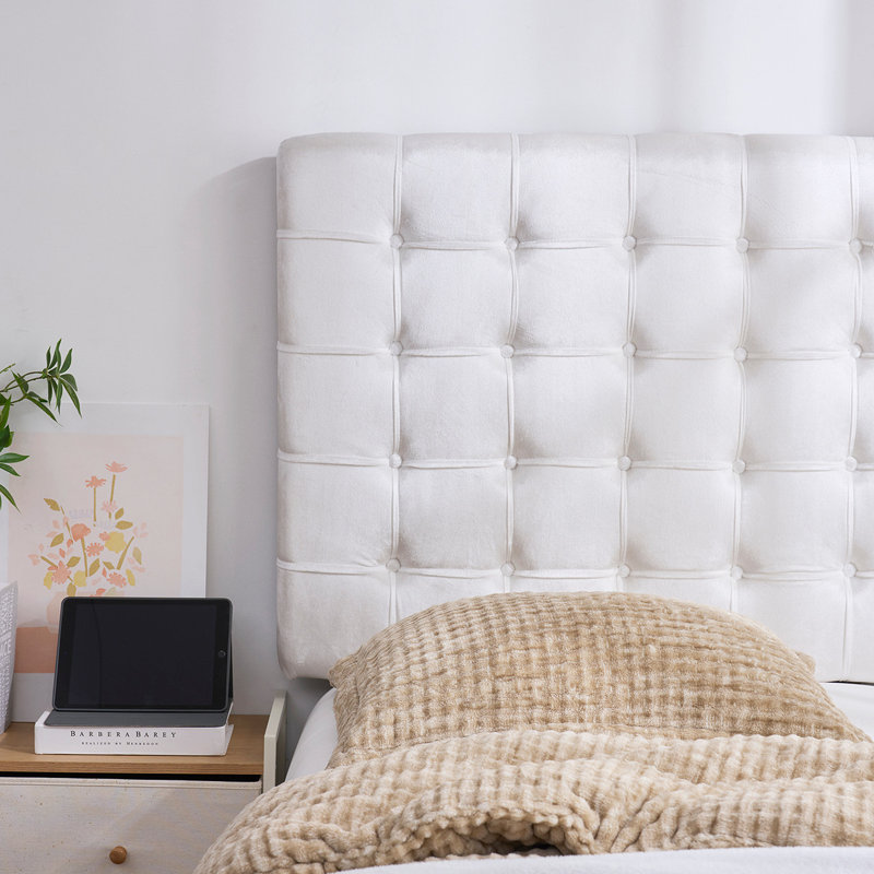 Tavira Allure Left Side Outlet Headboard with Legs - Ribbon Tufted - Velvety White