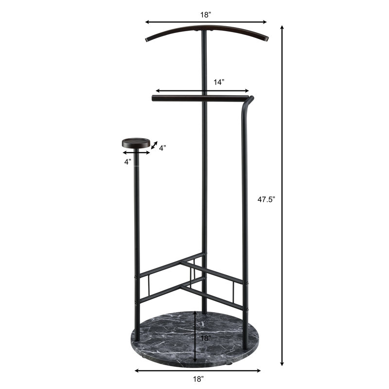 Scandia Valet Stand, Clothes Rack, Clothing Organizer With Tray, Hanger And Trousers Bar, Wood, Metal,, Black