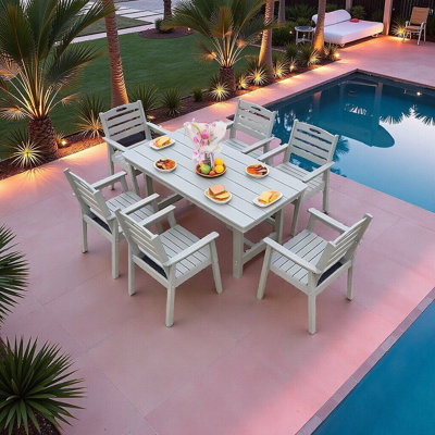 Ensemble repas d'extérieur Hdpe avec 6 chaises, trou pour parasol, imperméable et durable