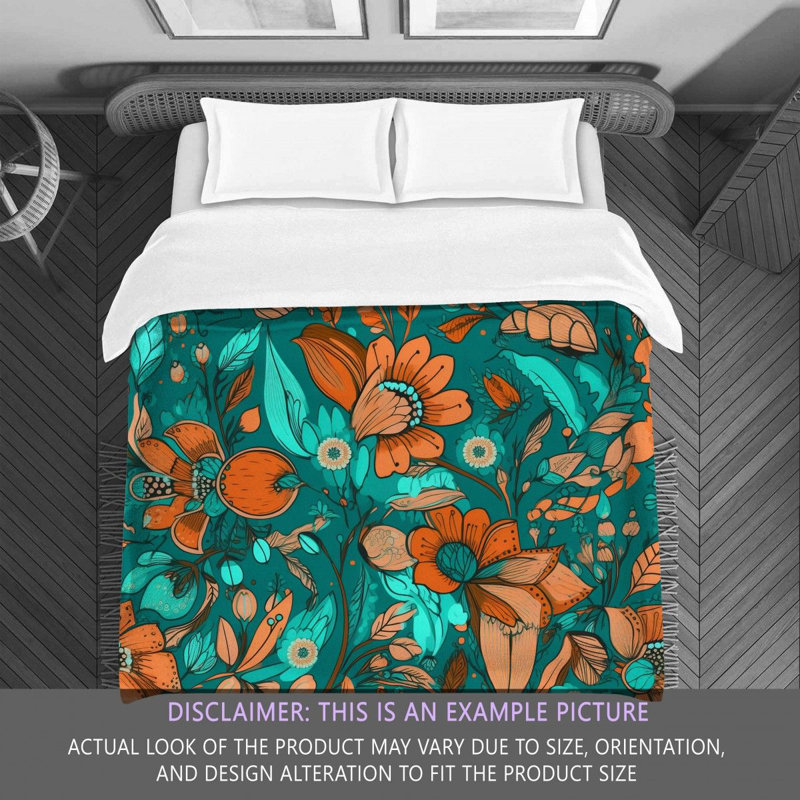 Machine Printed Comforter, King Comforter, Orange/Turquoise