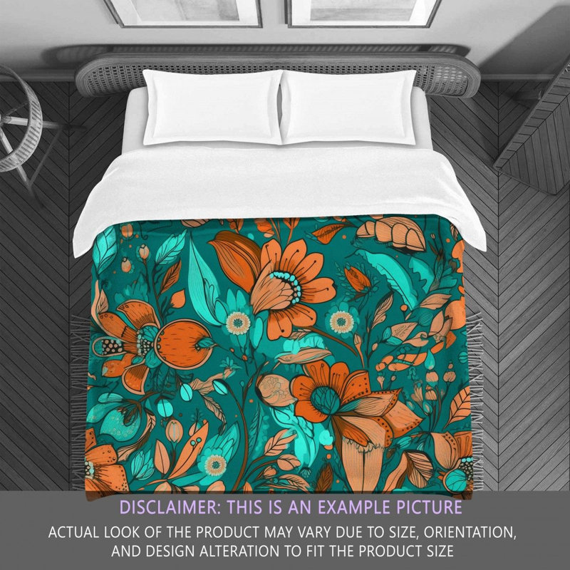 Polyester Machine Printed Comforter, Queen Comforter, Orange/Turquoise
