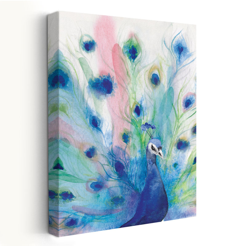 «Peacock Glory IV Crop» - animaux, oiseaux, art bohémien bleu, H 60 po x l 40 po
