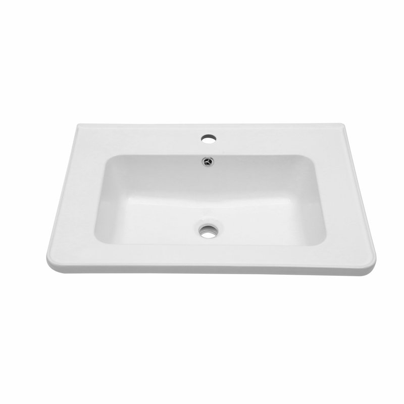 Lavabo de salle de bain, lavabo simple rectangulaire avec 1 trou de robinet et trop-plein