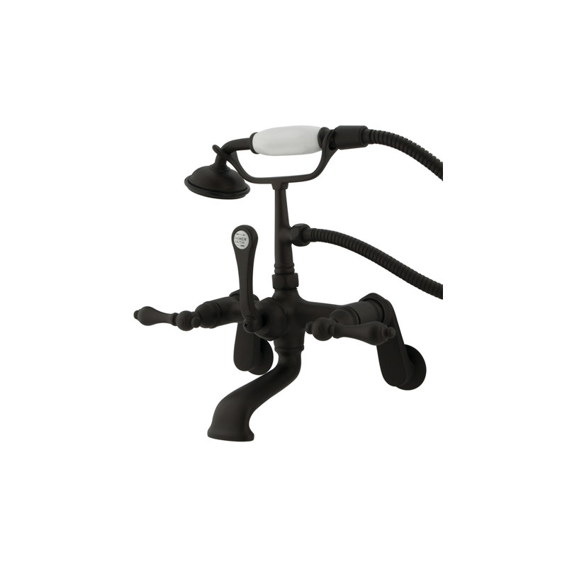 Hot Springs Triple Handle Wall Mounted Clawfoot Tub Faucet with Handshower, Oil Rubbed Bronze