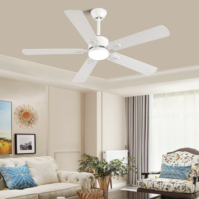 52 inch Modern White Ceiling Fans with Led Lights and Remote/app Control, Reversible DC Motor, 3CCT Dimmable, Noiseless, Ceiling Fan for Bedroom, Indoor/Covered Outdoor Use