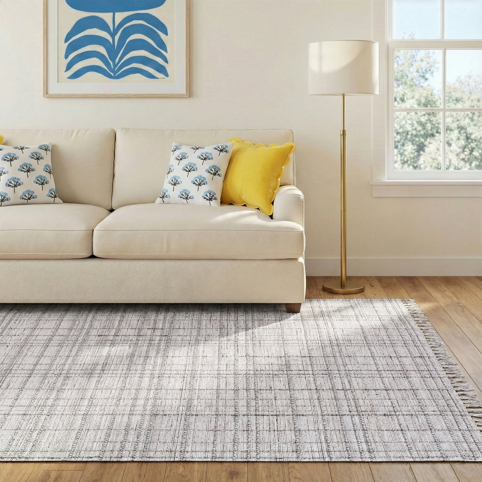 Mulliken Light Gray Ivory Hand-Loomed Rug, Rectangle 5' x 7'6"