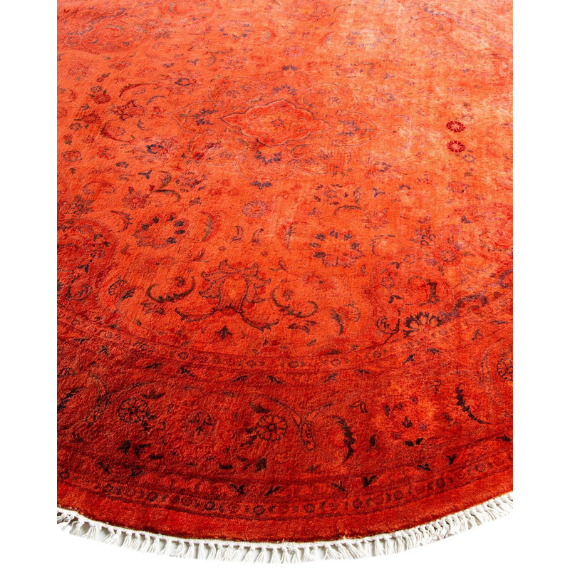Tapis orange noué à la main de conception unique Chimel