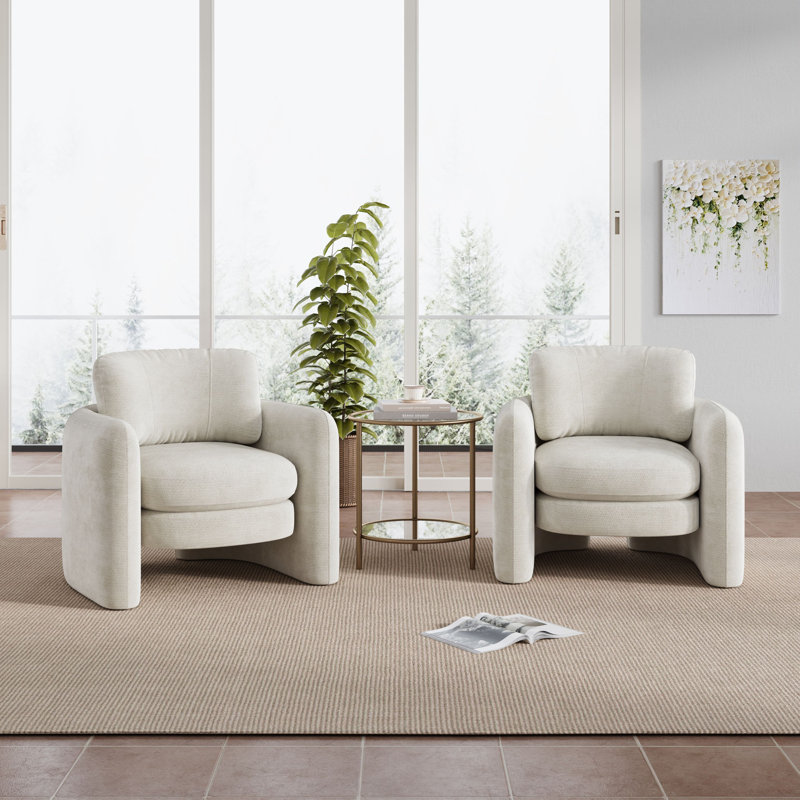 Ensemble de 2 chaises d'appoint rembourrées de 34,1 po de largeur (ensemble de 2), Chenille beige