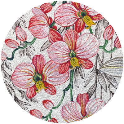 Orchid Vanda Vegan Leather Round Pebble Placemat