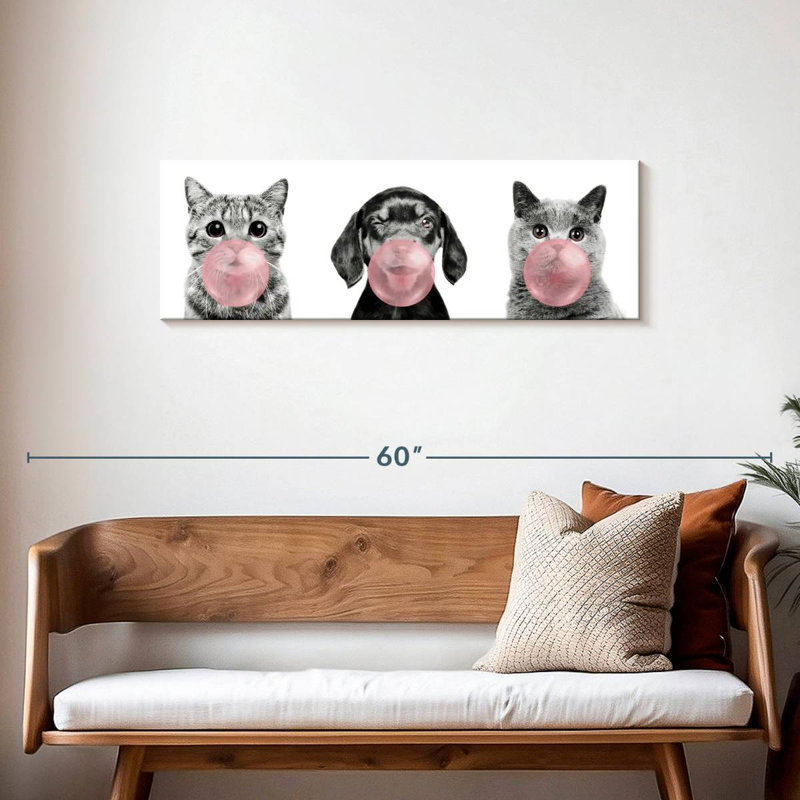 Bubble Gum, animaux de compagnie sur toile, H 14 po x l 42 po x P 1,25 po