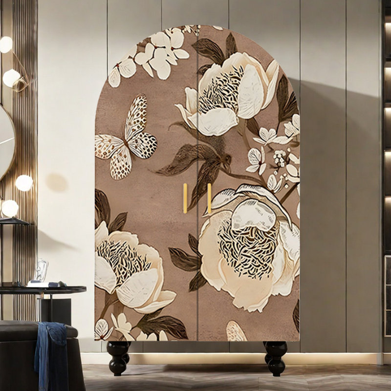 Armoire moderne à double porte arquée à motif floral