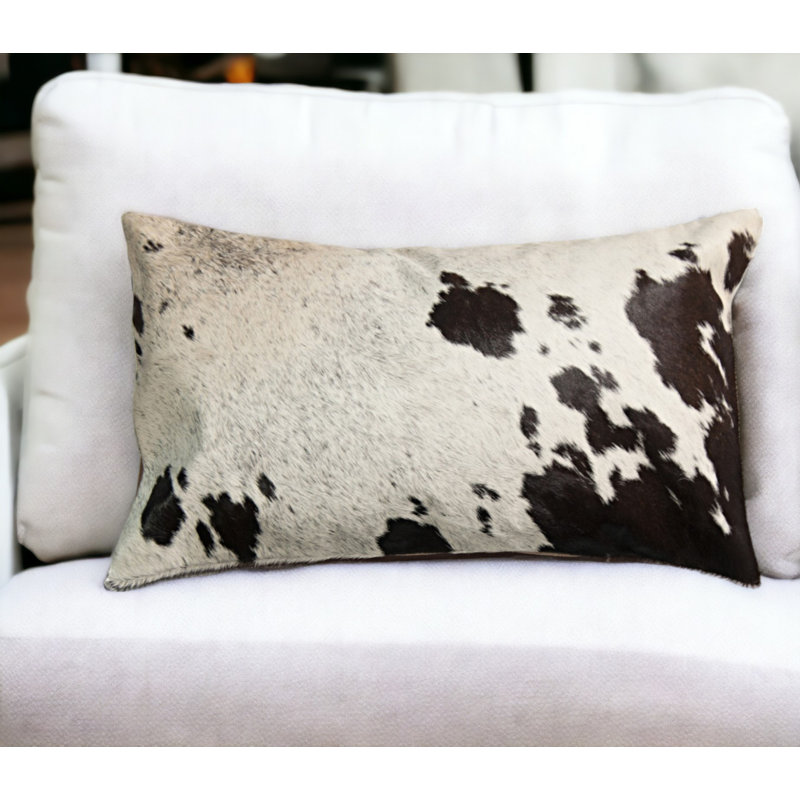Chocolate and White Cowhide Rectangular Throw Pillow