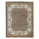 Hand Knotted Oriental Area Rug in Light Green And Ivory