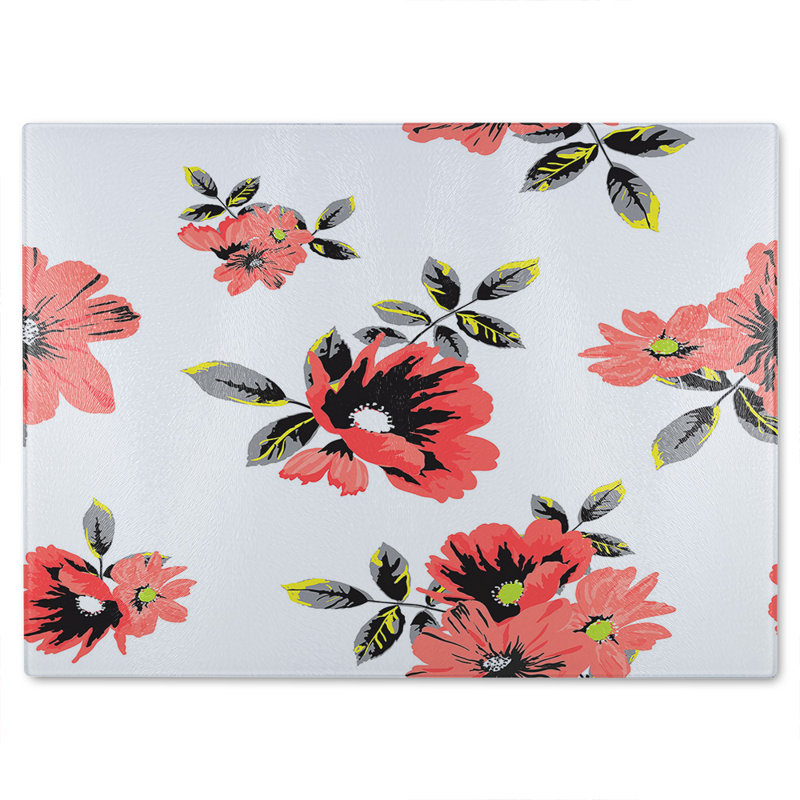Flowers Glass Chopping Board, 40cm L x 28cm W
