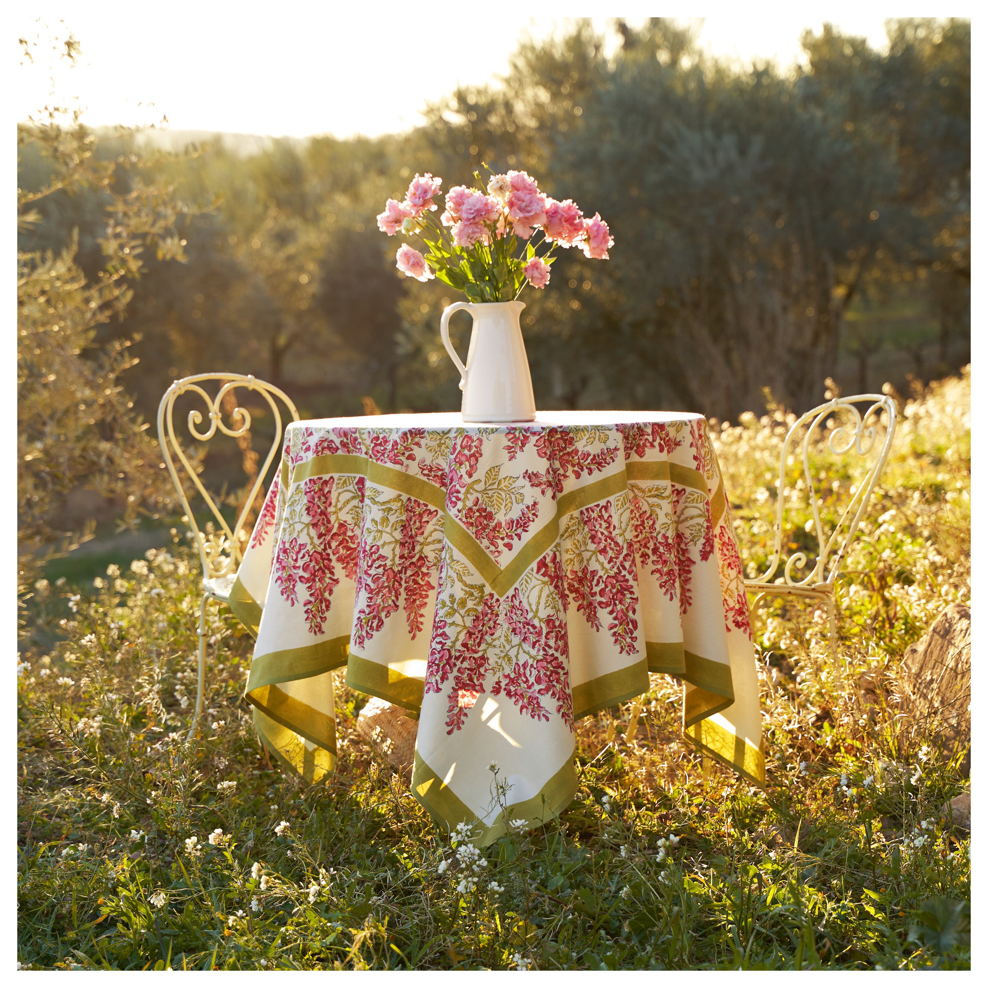 Kappa Floral Tablecloth, Pink/Green, 71" x 71"