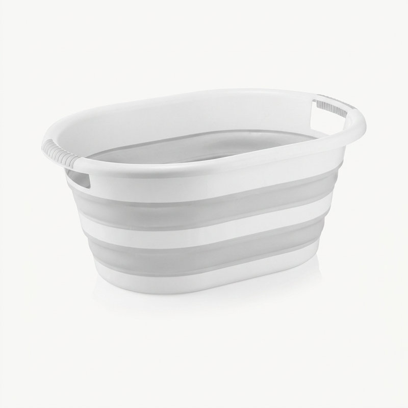 Collapsible Space-Saving Plastic Laundry Basket with Carrying Handles