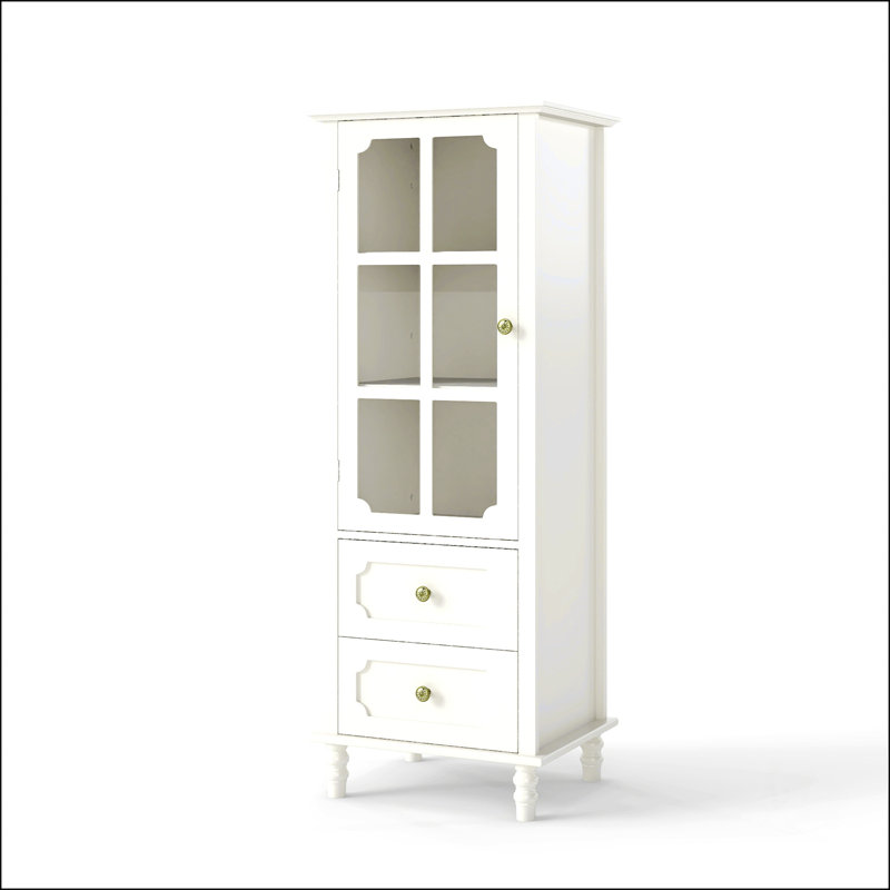 Buffet minimaliste avec portes en verre et double tiroir, rangement moderne en bois pour le salon et la salle à manger