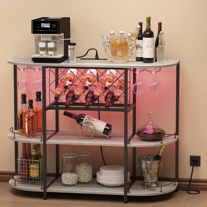 Wine Cabinet Coffee Table with Power Socket and LED Light
