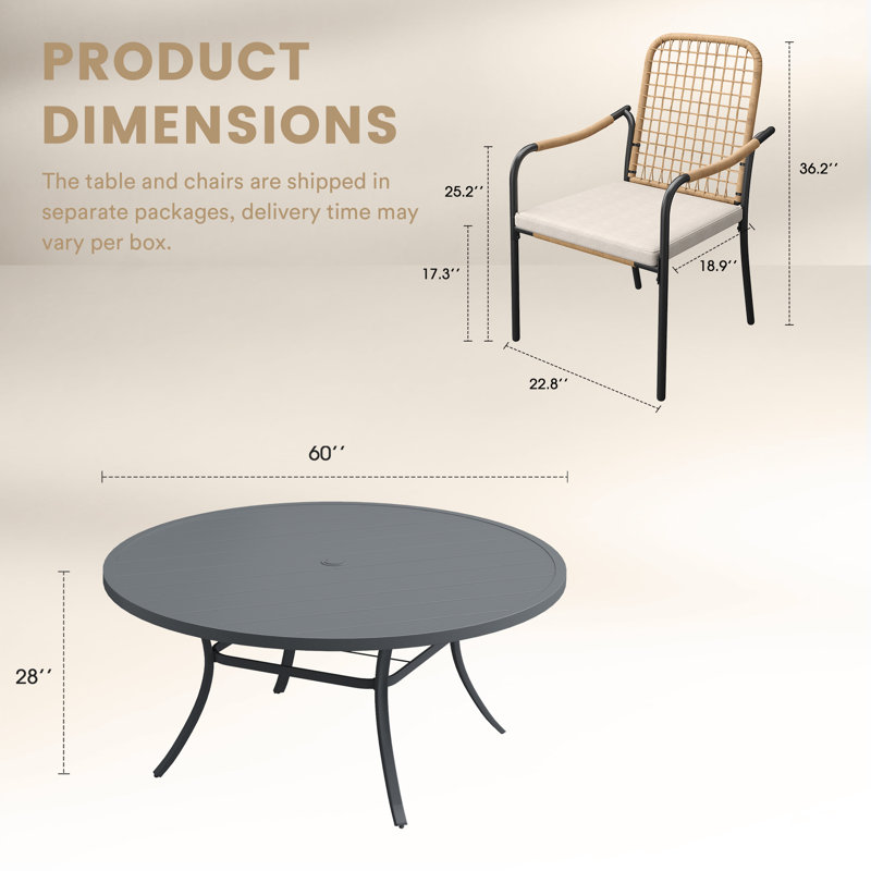 9-Pieces Patio Round Outdoor Dining Set With Rattan Stackable Chair, Gray
