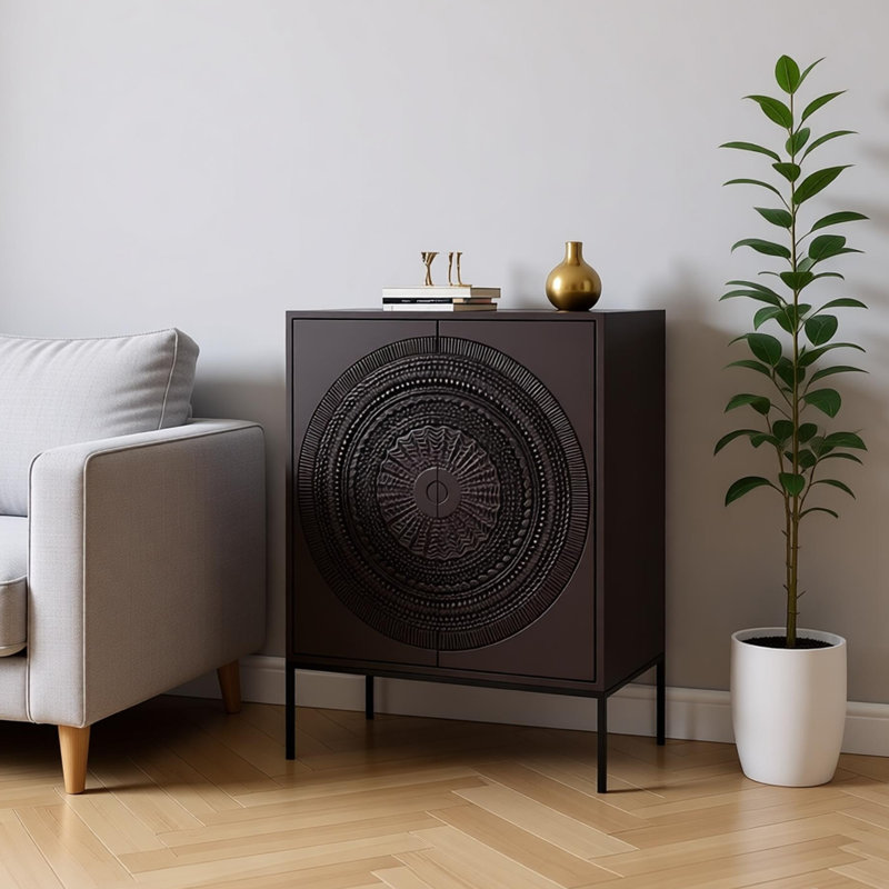Armoire de rangement sculptée de style italien, H 35,43 po x l 31,5 po x P 15,75 po, Brun